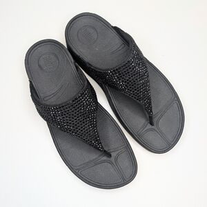 Fitflop LULU Crystal black toe post sandals black flip flops toe thong size 8